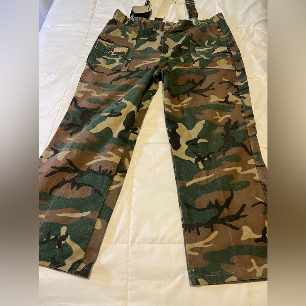 Melton Company Camo Mens vintage pants with camo suspenders